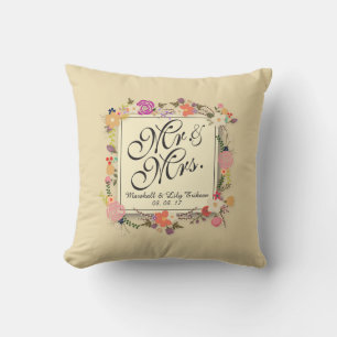 Personalised Elegant Floral Wedding Throw Pillow