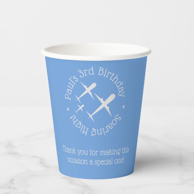 Personalised Elegant Fun Three Aeroplanes Art, Blu Paper Cups (Front)