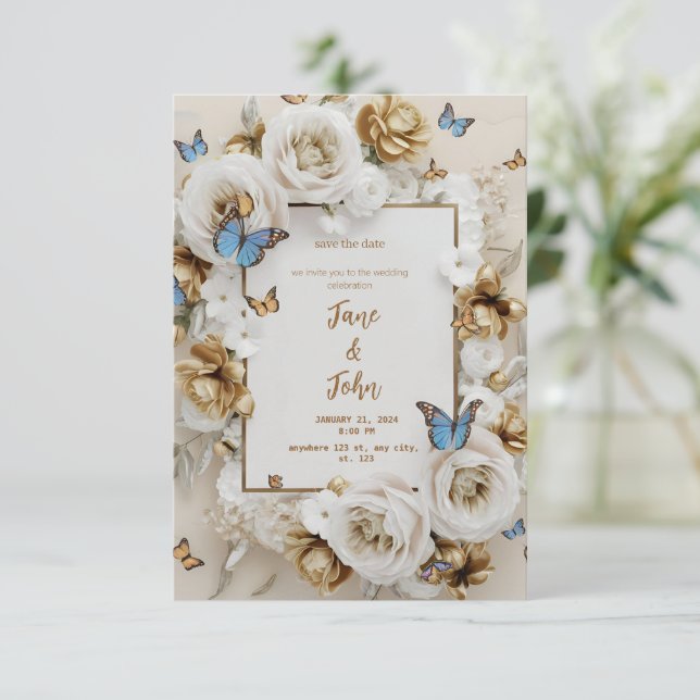 [Personalised] Elegant Garden Wedding Invitation (Standing Front)