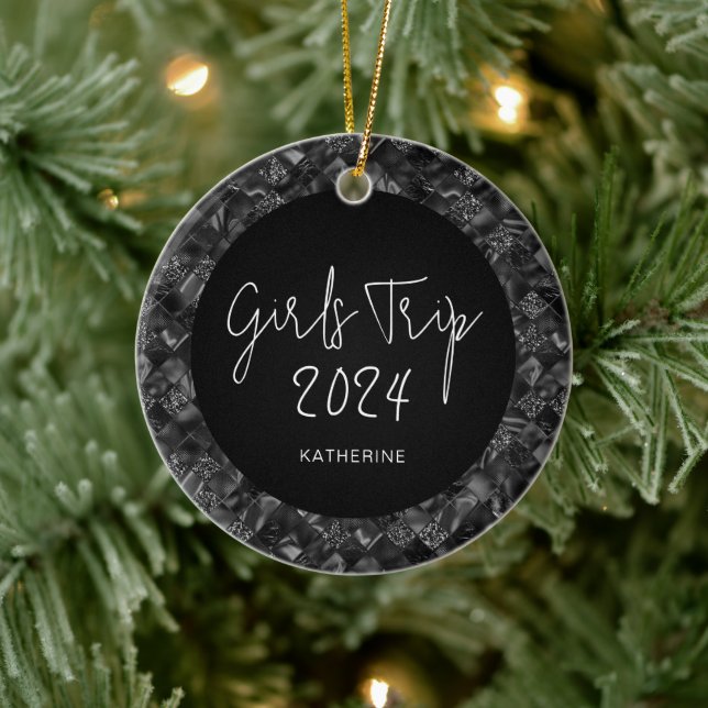 Personalised Elegant Girls Trip Faux Glitter Foil Ceramic Tree Decoration (Tree)