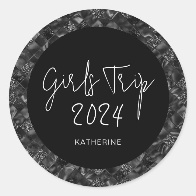 Personalised Elegant Girls Trip Faux Glitter Foil Classic Round Sticker (Front)