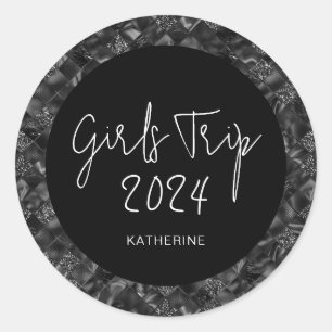 Personalised Elegant Girls Trip Faux Glitter Foil Classic Round Sticker