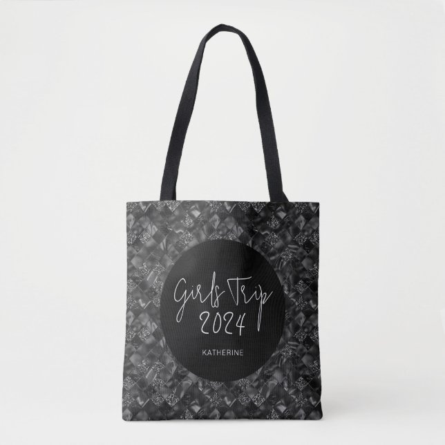 Personalised Elegant Girls Trip Faux Glitter Foil Tote Bag (Front)