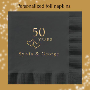 Personalised Elegant Gold 50th Wedding Anniversary Foil Napkins