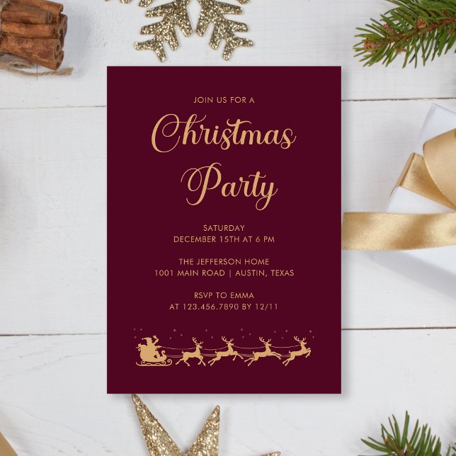 Personalised Elegant Gold Burgundy Christmas Party Invitation (Personalized Elegant Gold Burgundy Christmas Party Invitation)