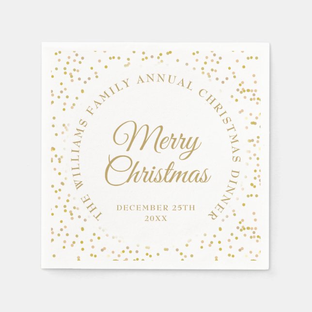 Personalised Elegant Gold Confetti Merry Christmas Napkin (Front)