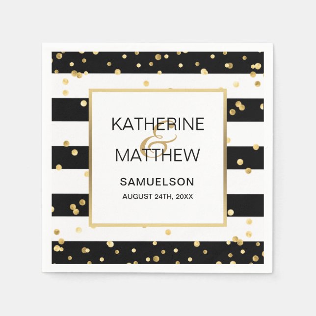 Personalised Elegant Gold Confetti Wedding Paper Napkin (Front)