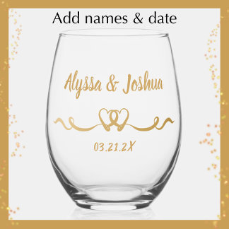 Personalised Elegant Gold Couples Wedding Gift Stemless Wine Glass