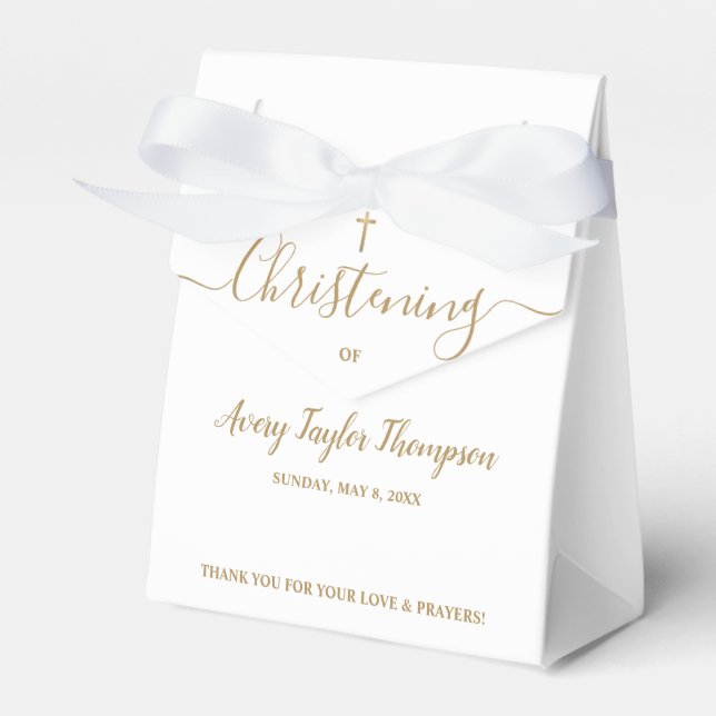 Personalised Elegant Gold Cross Christening Script Favour Box (Front Side)