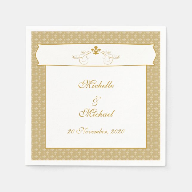Personalised Elegant Gold Fancy Fleur de Lis Napkin (Front)
