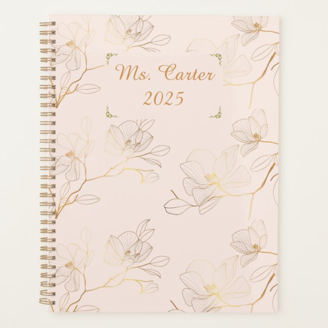 Personalised Elegant Gold Floral Weekly/Monthly  Planner (Front)