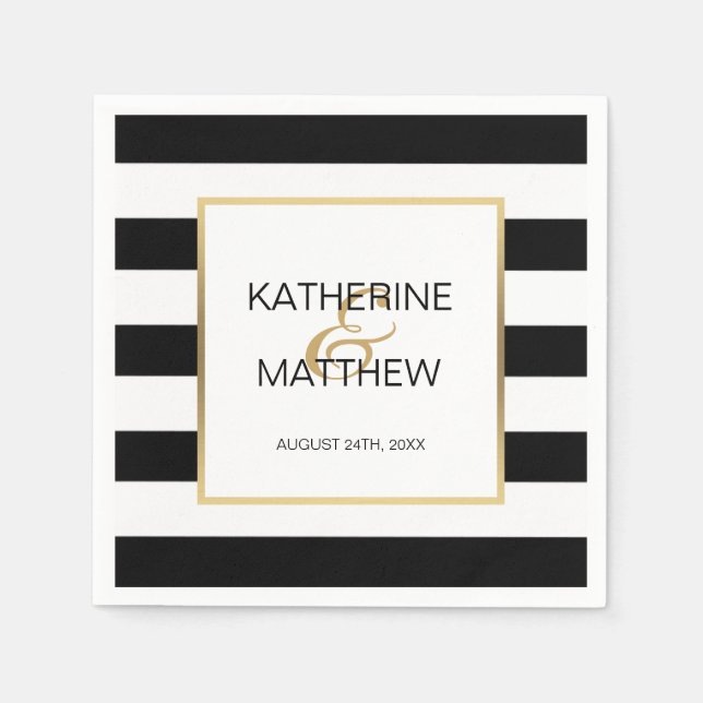 Personalised Elegant Gold Frame Wedding Paper Napkin (Front)