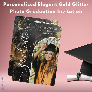 Personalised Elegant Gold Glitter Photo Graduation Invitation