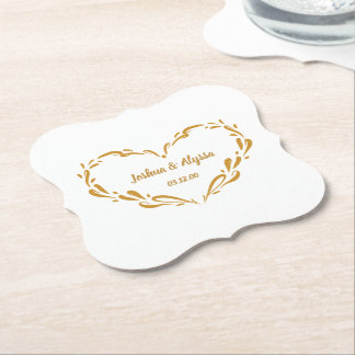 Personalised Elegant Gold Heart Wedding Paper Coaster