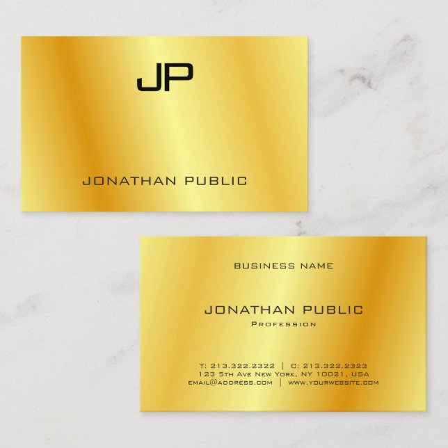 Personalised Elegant Gold Look Modern Monogram Bus Business Card (Front/Back)