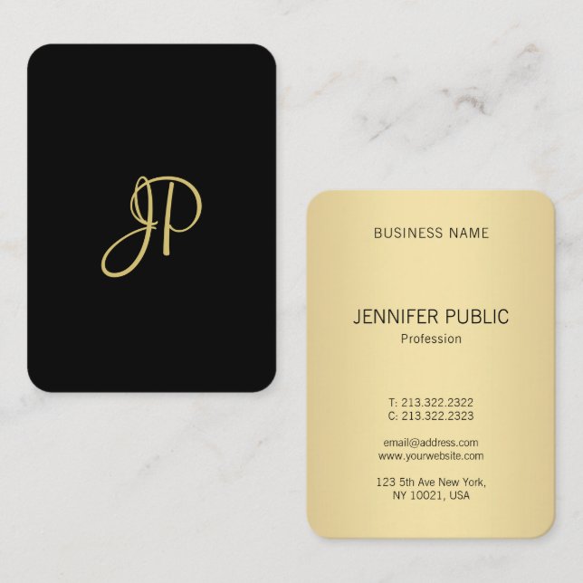 Personalised Elegant Gold Modern Monogram Template Business Card (Front/Back)