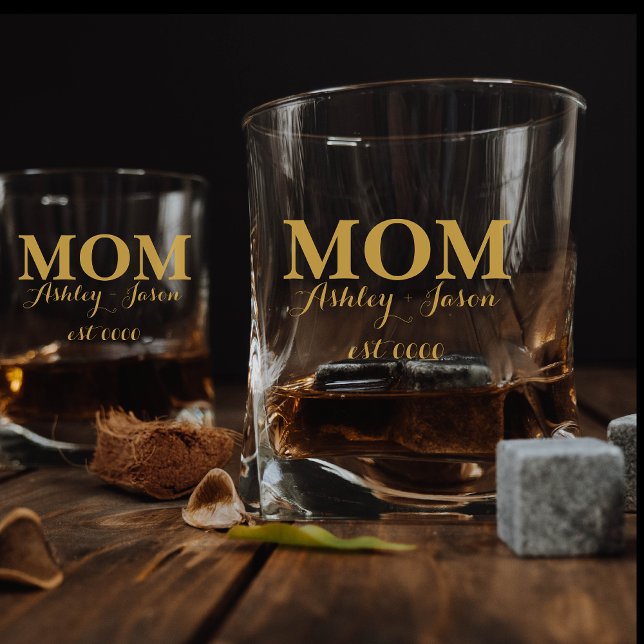 Personalised elegant gold mum EST mothers day  Whiskey Glass (Creator Uploaded)
