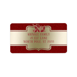 Personalised Elegant Gold Red Christmas Holly Label