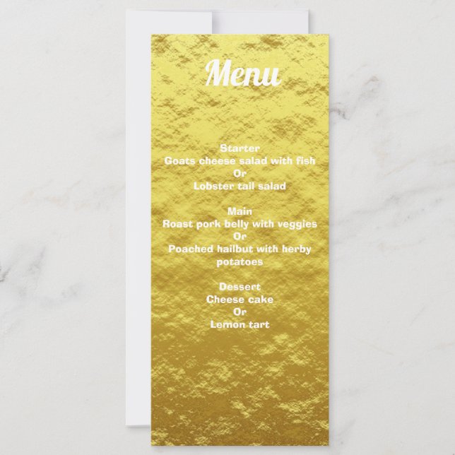 Personalised Elegant Gold Wedding Dinner Menu Card (Front)