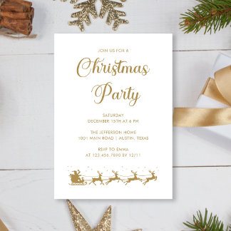 Personalised Elegant Gold White Christmas Party Invitation