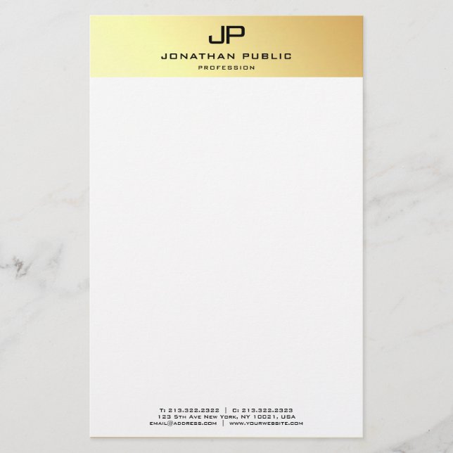 Personalised Elegant Gold White Template Modern Stationery (Front)