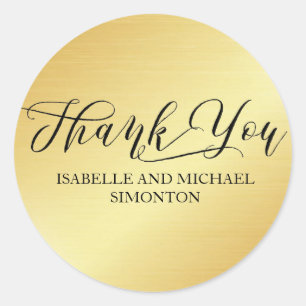 Personalised Elegant Gold with Black Thank You Classic Round Sticker