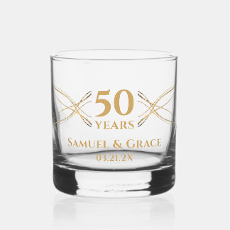 Personalised Elegant Golden 50th Anniversary Gift Whiskey Glass