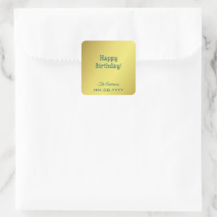 Personalised Elegant Golden Yellow Happy Birthday Square Sticker