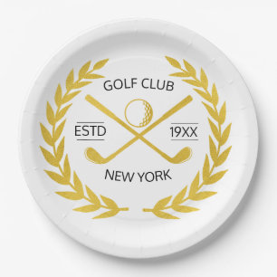 Personalised Elegant Golf Club Gold Wreath    Paper Plate