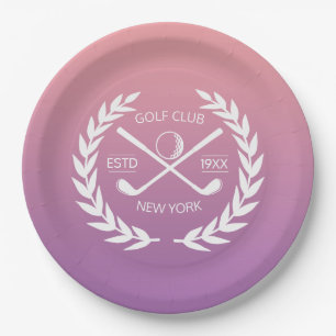 Personalised Elegant Golf Club Gold Wreath Paper Plate