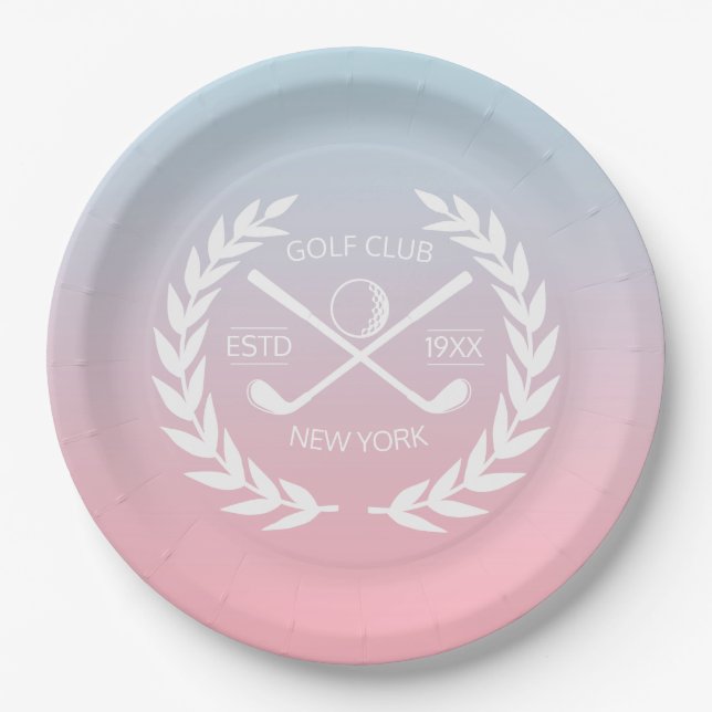 Personalised Elegant Golf Club Gold Wreath    Paper Plate (Front)