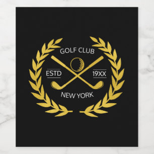 Personalised Elegant Golf Club Gold Wreath Wine Label