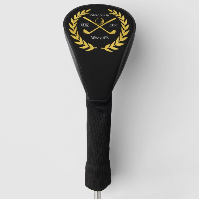 Personalised Elegant Golf Club Logo Gold Wreath   Golf Head Cover (Front)