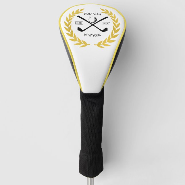 Personalised Elegant Golf Club Logo Gold Wreath  Golf Head Cover (Front)