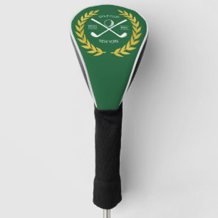 Personalised Elegant Golf Club Logo Gold Wreath Head Cover