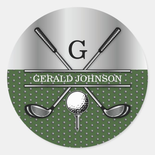 Personalised Elegant Golf Monogram Logo Classic Round Sticker (Front)