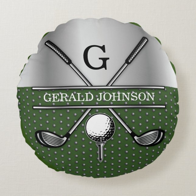 Personalised Elegant Golf Monogram Logo Round Cushion (Front)