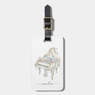 Personalised Elegant Grand Piano with Flowers      Luggage Tag