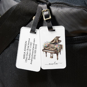 Personalised Elegant Grand Piano with Flowers      Luggage Tag