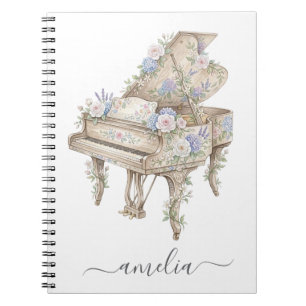 Personalised Elegant Grand Piano with Flowers Notebook
