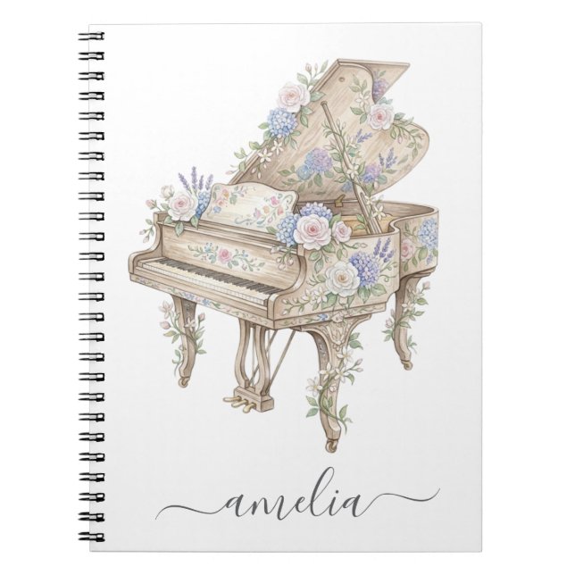Personalised Elegant Grand Piano with Flowers      Notebook (Front)