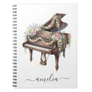 Personalised Elegant Grand Piano with Flowers Notebook