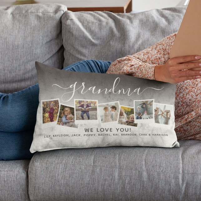 Personalised Elegant Grandma Photo Collage Marble Lumbar Cushion (Creator Uploaded)