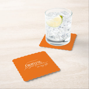 Personalised Elegant Grateful Orange Thanksgiving Paper Coaster