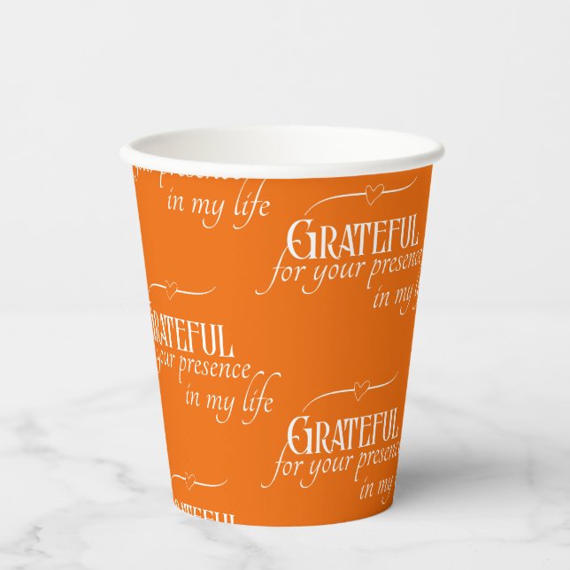 Personalised Elegant Grateful Thanksgiving Orange Paper Cups (Front)