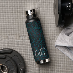 Personalised Elegant Green Black Leopard Water Bottle