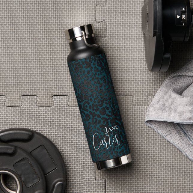 Personalised Elegant Green Black Leopard Water Bottle (Gym)