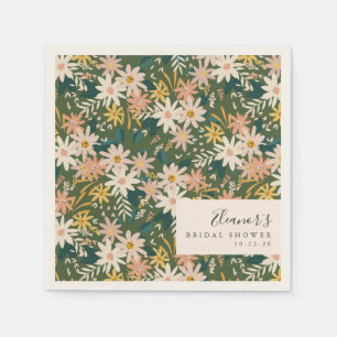 Personalised Elegant Green Floral Bridal Shower  Napkin