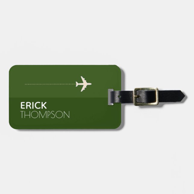 Personalised & Elegant Green Luggage Tag (Front Horizontal)