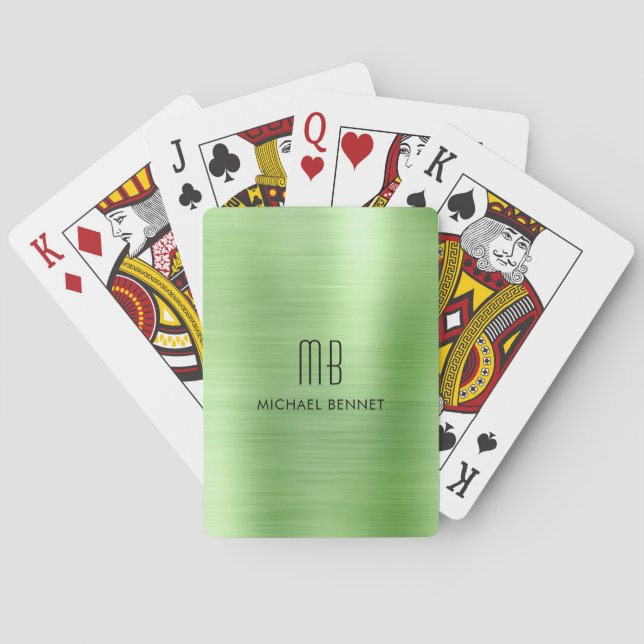 Personalised Elegant Green  Monogram Playing Cards (Back)